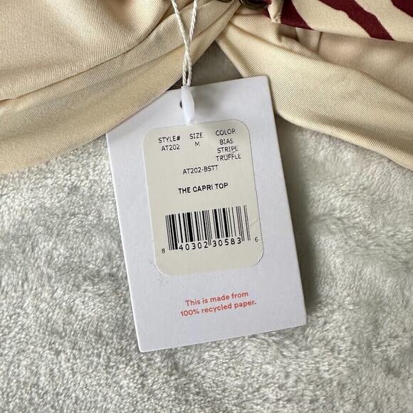 Andie Swim Bikini Stripe Truffle Capri Bikini Top Size Medium M Red Brown Cream - Picture 4 of 5
